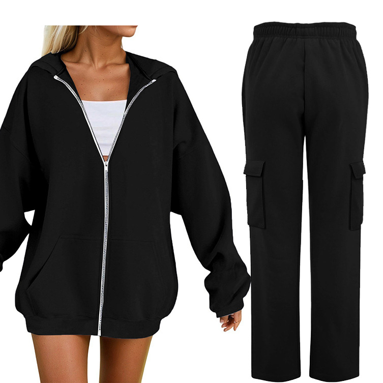 Set de două piese cu hanorac cu glugă și pantaloni, mâneci Raglan, culoare uni, amestec bumbac-poliester (30–50% poliester), iarna 2025