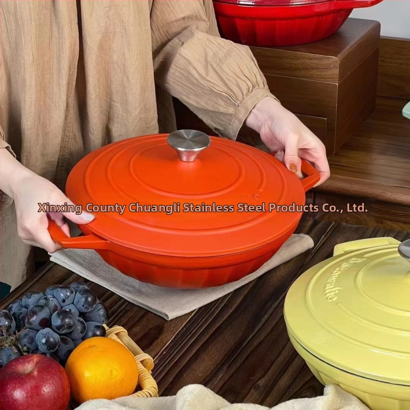 Oală emailată din fontă, cu mânere duble – stil Nordic, izolație, antiaderent, model BO28, greutate 5,2 kg