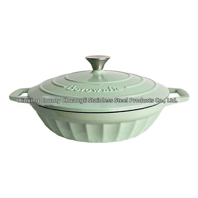 Oală emailată din fontă, cu mânere duble – stil Nordic, izolație, antiaderent, model BO28, greutate 5,2 kg