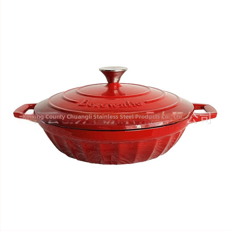 Oală emailată din fontă, cu mânere duble – stil Nordic, izolație, antiaderent, model BO28, greutate 5,2 kg