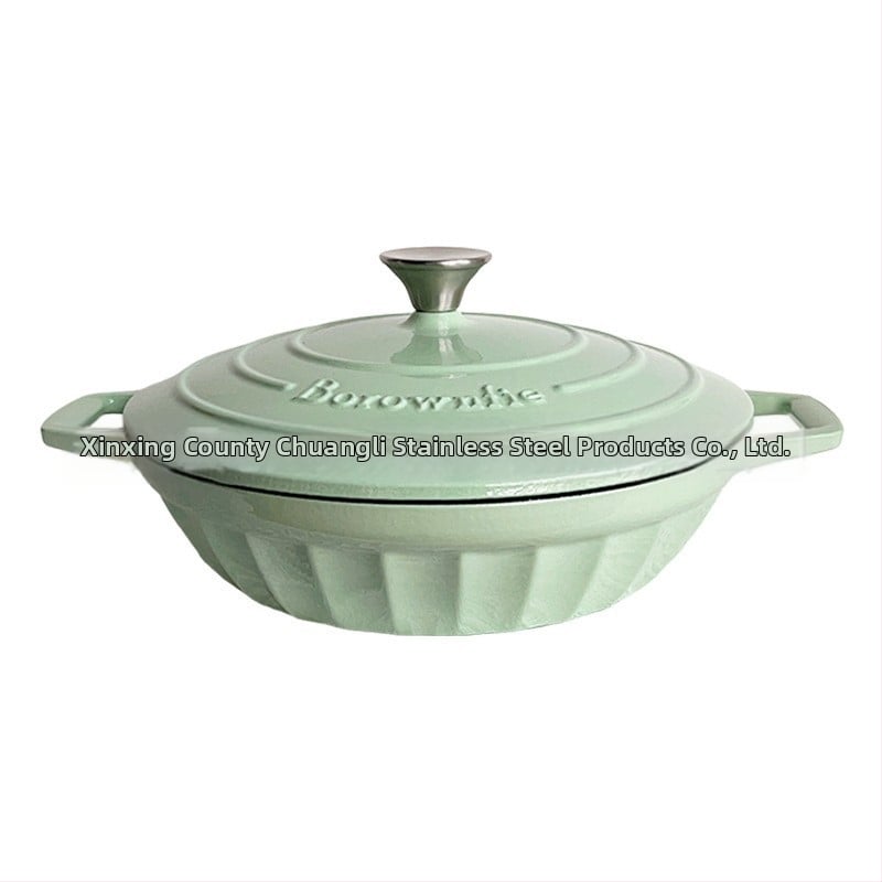 Oală emailată din fontă, cu mânere duble – stil Nordic, izolație, antiaderent, model BO28, greutate 5,2 kg