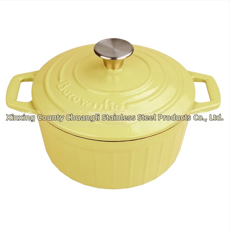 Oală emailată din fontă, cu mânere duble – stil Nordic, izolație, antiaderent, model BO28, greutate 5,2 kg