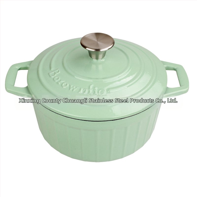 Oală emailată din fontă, cu mânere duble – stil Nordic, izolație, antiaderent, model BO28, greutate 5,2 kg