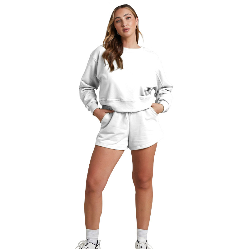 Ženski dvodijelni set: hoodie s dugim rukavima i hlače do tri četvrtine; materijal poliester-pamuk; casual euro-američki stil