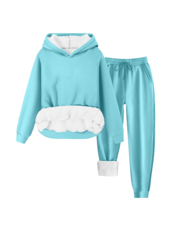 Costum feminin de iarnă 2024 din poliester, set pantaloni cu hanorac Căptușit cu fleece