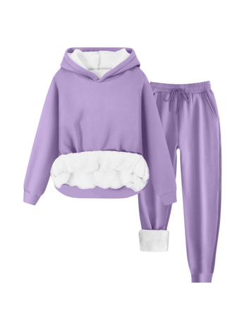 Costum feminin de iarnă 2024 din poliester, set pantaloni cu hanorac Căptușit cu fleece