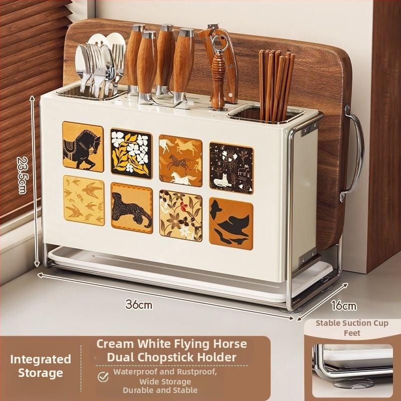 Κουζίνας αποθηκευτικός ράφι με θήκη μαχαιριών, θήκη για μαχαιροπίρουνα και θήκη κοπτικών σανίδων — επιτραπέζιος και τοίχους, πολυλειτουργικός, κινητός, χωρίς εγκατάσταση, από ανθρακούχο ατσάλι