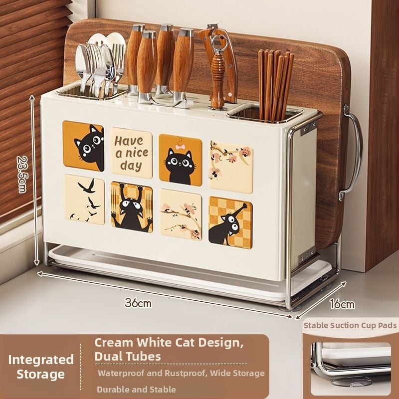 Κουζίνας αποθηκευτικός ράφι με θήκη μαχαιριών, θήκη για μαχαιροπίρουνα και θήκη κοπτικών σανίδων — επιτραπέζιος και τοίχους, πολυλειτουργικός, κινητός, χωρίς εγκατάσταση, από ανθρακούχο ατσάλι