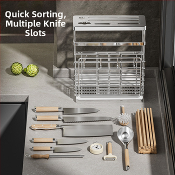 Ανοξείδωτος ράφι αποθήκευσης για chopsticks με ενσωματωμένο κρατητή μαχαιριών — τοίχος ή επιφάνεια, κατά του μύκητα, με αεριζόμενο αποστραγγιστικό σύστημα