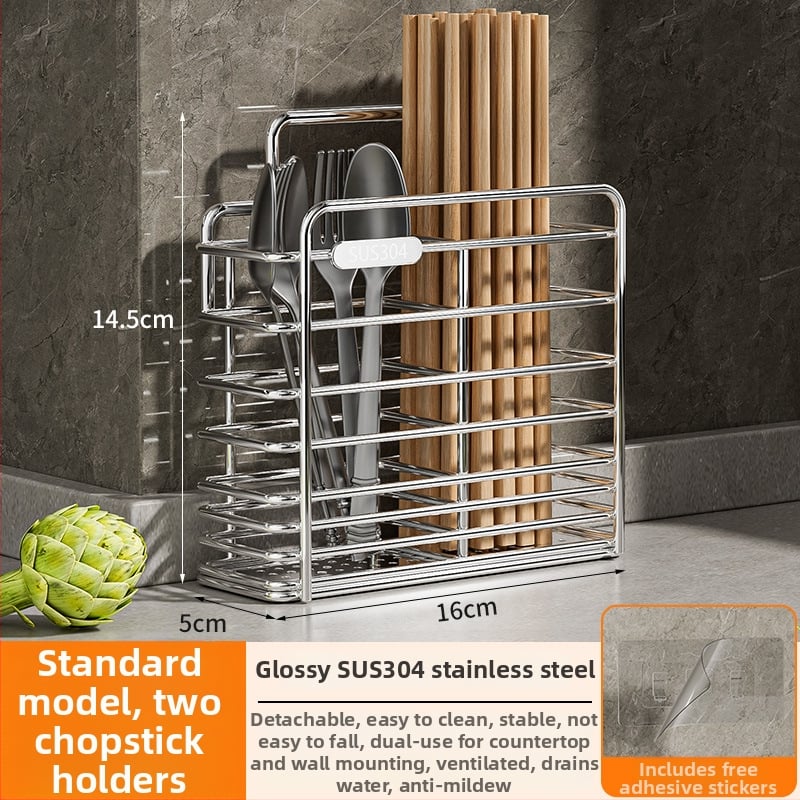 Ανοξείδωτος ράφι αποθήκευσης για chopsticks με ενσωματωμένο κρατητή μαχαιριών — τοίχος ή επιφάνεια, κατά του μύκητα, με αεριζόμενο αποστραγγιστικό σύστημα