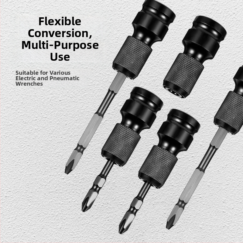 Set pretvorných hláv pre elektrický kľúč s univerzálnym samouzamykacím skľučovadlom a príslušenstvom pre pištoľovú vŕtačku – Značka: Shouli; Materiál: Chromium Vanadium Alloy Steel; Povrchová úprava: Anti-Rust
