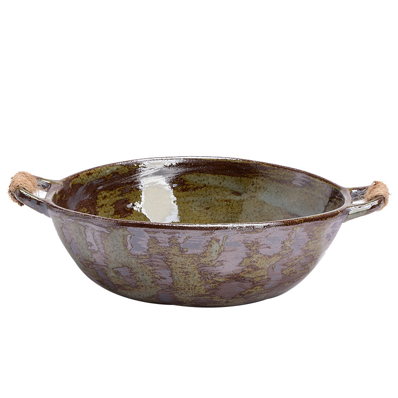 Ρετρό πέτρινο κεραμικό πιάτο για δείπνο, στρογγυλό, με πολλαπλά σχέδια, ασφαλές για φούρνο microκυμάτων, ιαπωνικού στυλ κεραμικό σερβίρισμα