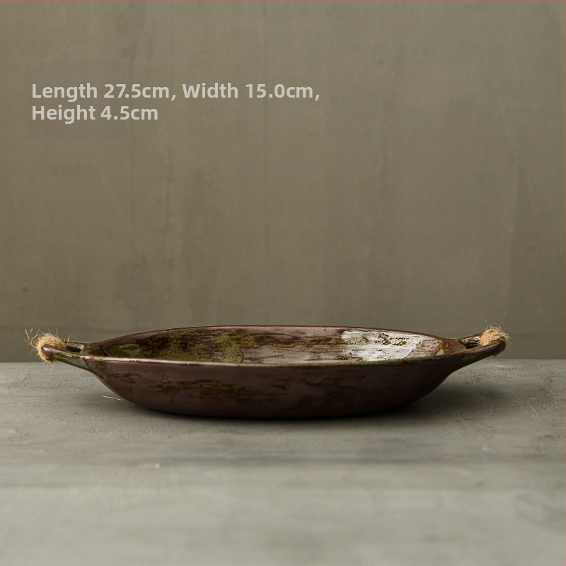 Ρετρό πέτρινο κεραμικό πιάτο για δείπνο, στρογγυλό, με πολλαπλά σχέδια, ασφαλές για φούρνο microκυμάτων, ιαπωνικού στυλ κεραμικό σερβίρισμα