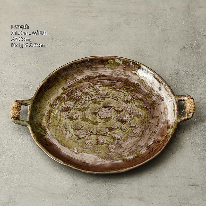 Ρετρό πέτρινο κεραμικό πιάτο για δείπνο, στρογγυλό, με πολλαπλά σχέδια, ασφαλές για φούρνο microκυμάτων, ιαπωνικού στυλ κεραμικό σερβίρισμα