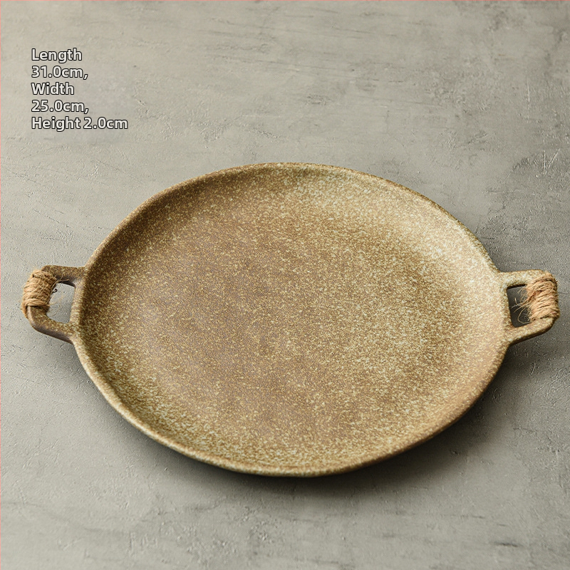 Ρετρό πέτρινο κεραμικό πιάτο για δείπνο, στρογγυλό, με πολλαπλά σχέδια, ασφαλές για φούρνο microκυμάτων, ιαπωνικού στυλ κεραμικό σερβίρισμα