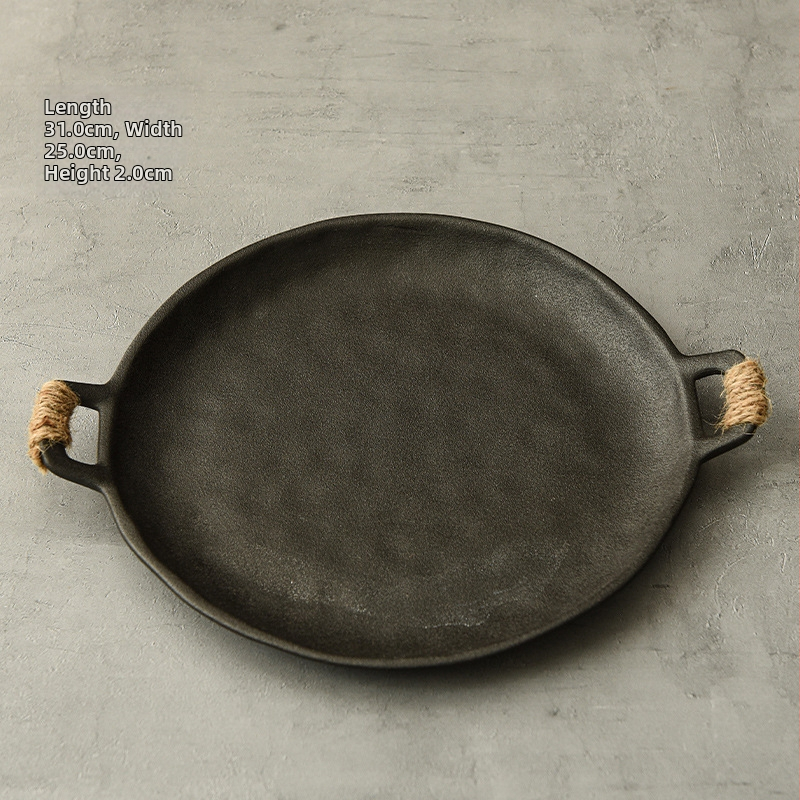 Ρετρό πέτρινο κεραμικό πιάτο για δείπνο, στρογγυλό, με πολλαπλά σχέδια, ασφαλές για φούρνο microκυμάτων, ιαπωνικού στυλ κεραμικό σερβίρισμα