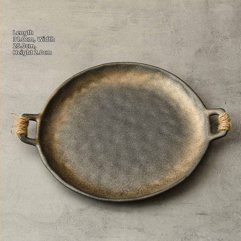 Ρετρό πέτρινο κεραμικό πιάτο για δείπνο, στρογγυλό, με πολλαπλά σχέδια, ασφαλές για φούρνο microκυμάτων, ιαπωνικού στυλ κεραμικό σερβίρισμα