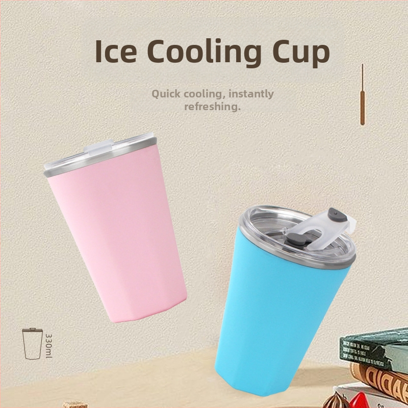 Dvojvrstvový chladiaci pohár: vnútorný silikón, vonkajšia 304 nerezová oceľ; chladiace uchovávanie; hmotnosť 250 g