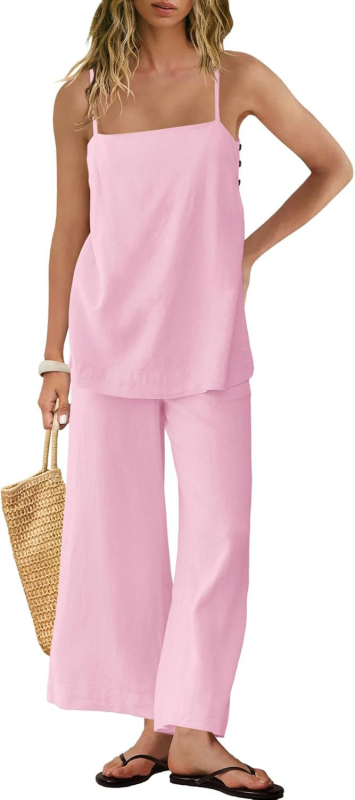 Ženski laneni set: bez rukava vest i hlače, stil: elegantan uredski, 95% lana + spandeks