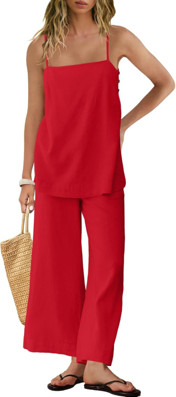 Ženski laneni set: bez rukava vest i hlače, stil: elegantan uredski, 95% lana + spandeks