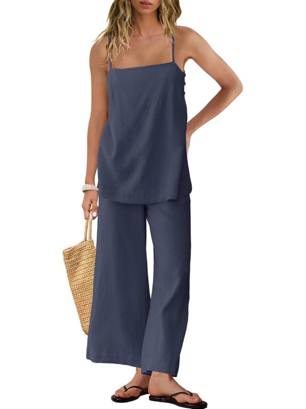 Ženski laneni set: bez rukava vest i hlače, stil: elegantan uredski, 95% lana + spandeks