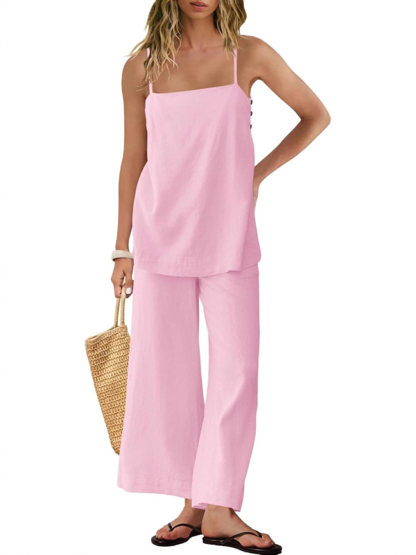 Ženski laneni set: bez rukava vest i hlače, stil: elegantan uredski, 95% lana + spandeks