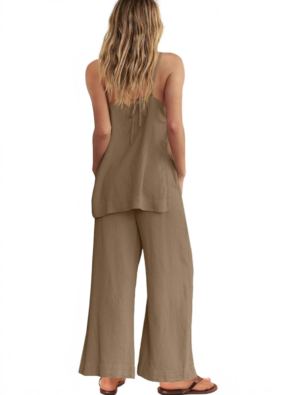 Ženski laneni set: bez rukava vest i hlače, stil: elegantan uredski, 95% lana + spandeks