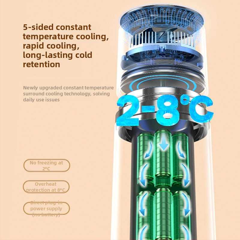 Prenosný chladič na inzulín, kompaktný lekársky mini chladič s termoelektrickým modulom, 5V napájanie, 10W, rozsah 0-20°C, objem až 5 l, hmotnosť 663 g