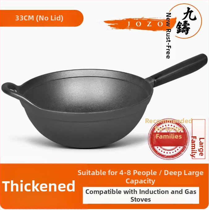 Wok z liatiny s plochým dnom a dreveným krytom, model JZ-ZTZHDB31C