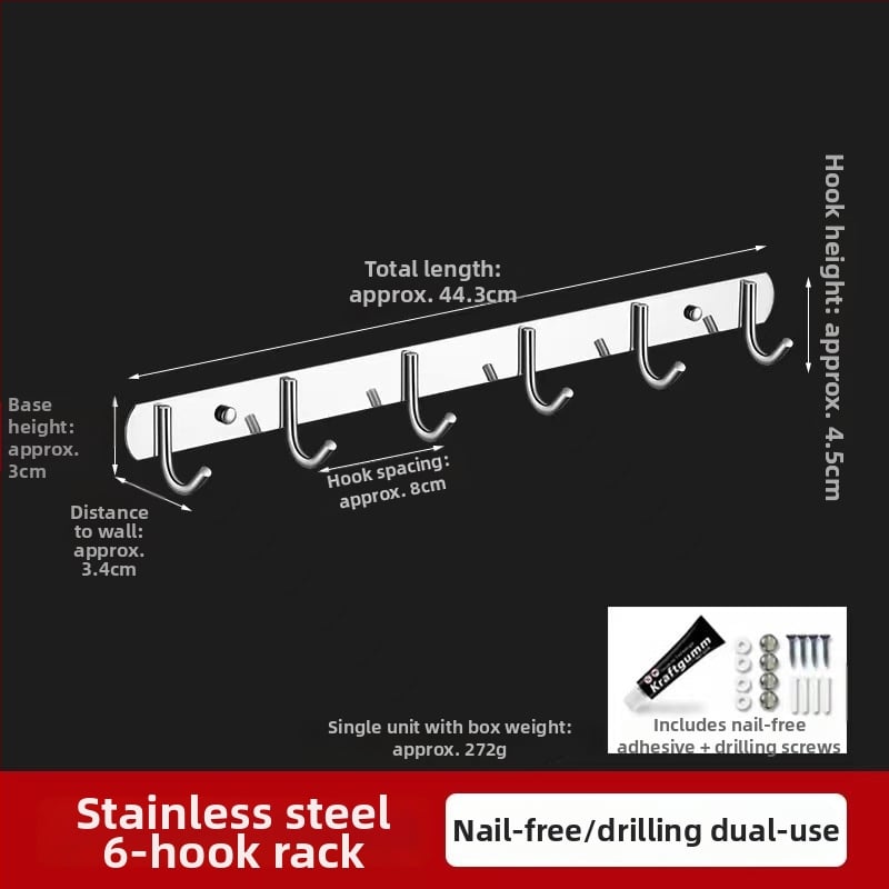 Закачалка за стена от 304 неръждаема стомана, без пробиване, за баня и кухня, полирана повърхност
