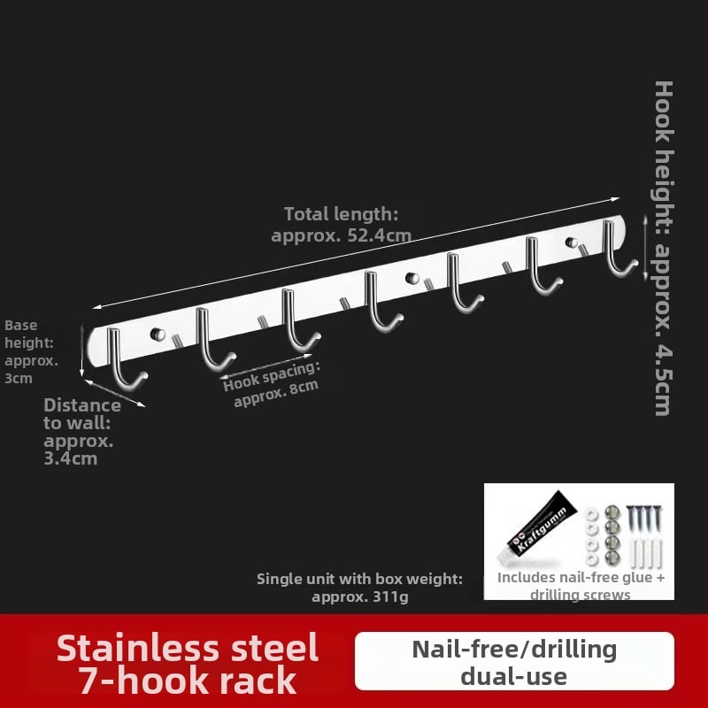 Закачалка за стена от 304 неръждаема стомана, без пробиване, за баня и кухня, полирана повърхност