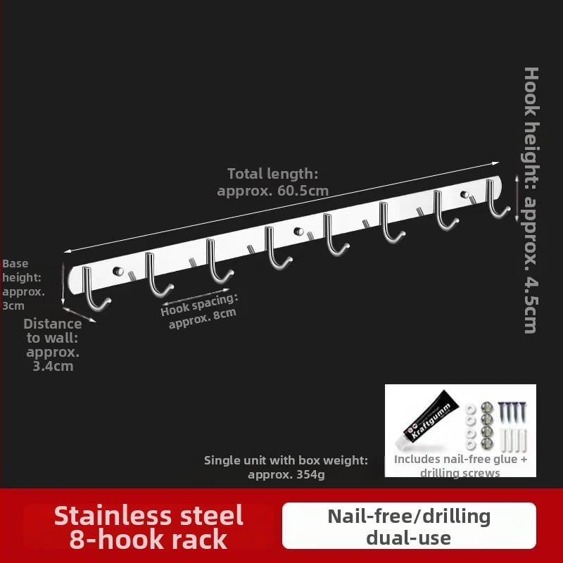 Закачалка за стена от 304 неръждаема стомана, без пробиване, за баня и кухня, полирана повърхност