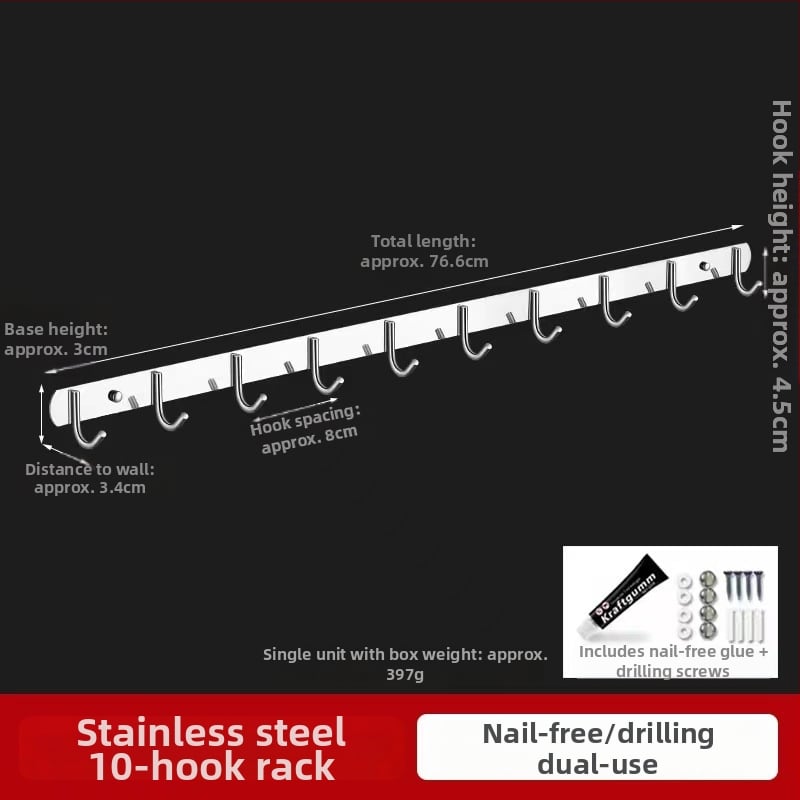 Закачалка за стена от 304 неръждаема стомана, без пробиване, за баня и кухня, полирана повърхност