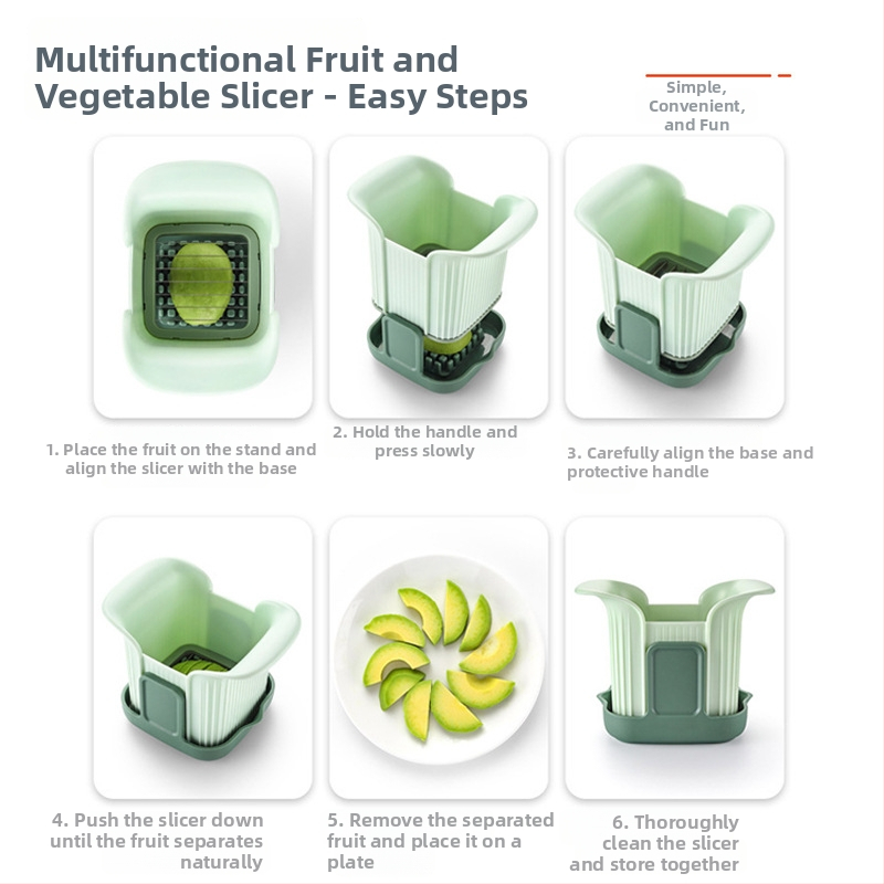 Viacúčelový krájač zeleniny; krája na kocky a plátky pre zemiaky, uhorky a avokádo; ABS telo a nože z 301 nerezovej ocele; moderný minimalistický dizajn; tlač loga k dispozícii.