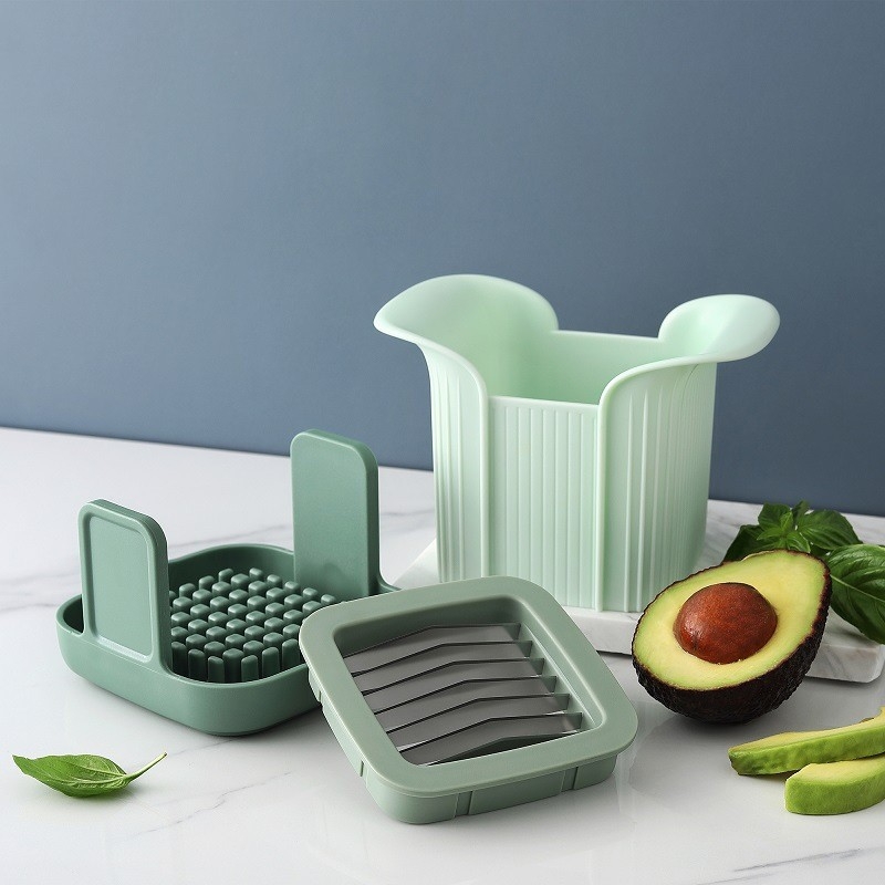 Cuțit multifunctional de legume pentru casă; tăiere cuburi și felii pentru cartofi, castraveți și avocado; corp din ABS și lame din oțel inoxidabil 301; design modern minimalist; imprimare logo disponibilă.