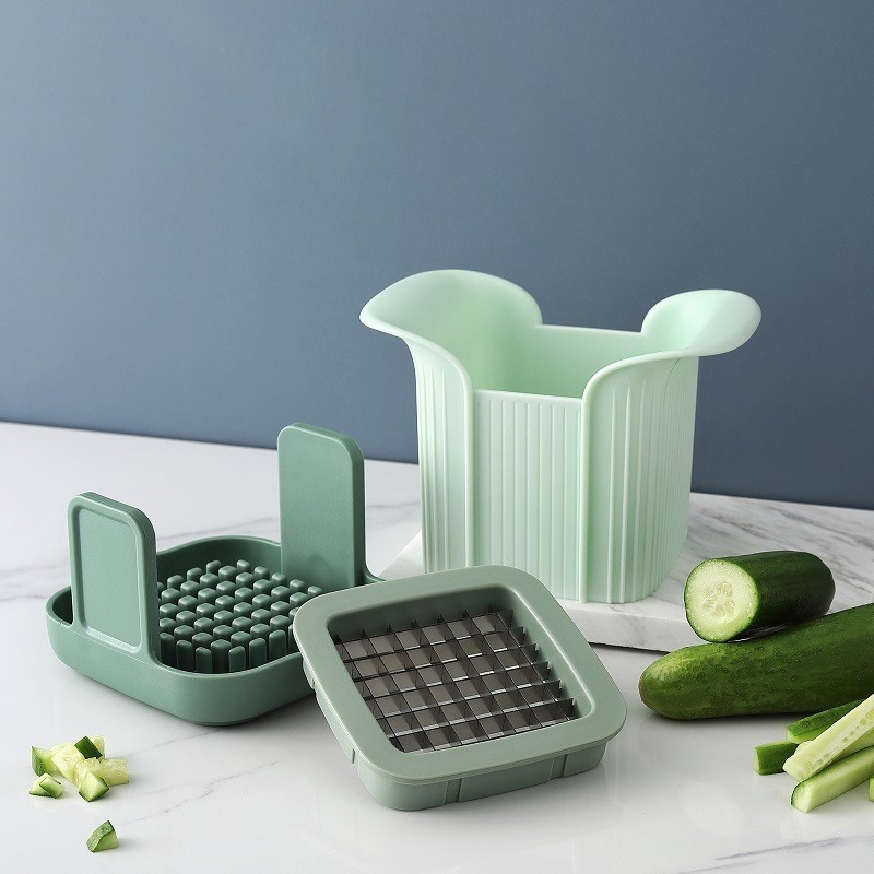 Cuțit multifunctional de legume pentru casă; tăiere cuburi și felii pentru cartofi, castraveți și avocado; corp din ABS și lame din oțel inoxidabil 301; design modern minimalist; imprimare logo disponibilă.