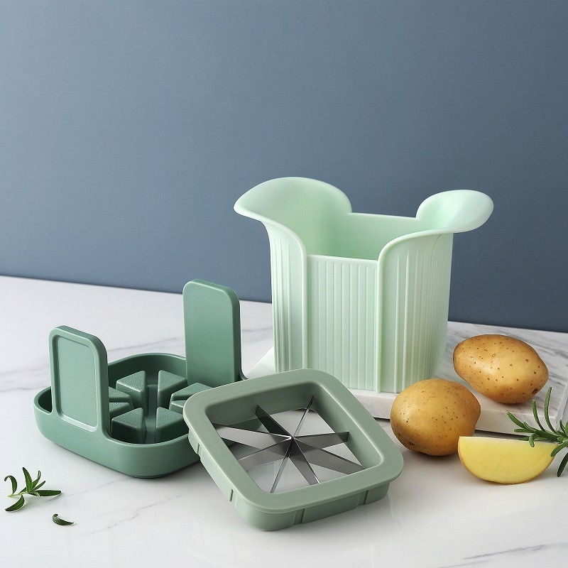 Cuțit multifunctional de legume pentru casă; tăiere cuburi și felii pentru cartofi, castraveți și avocado; corp din ABS și lame din oțel inoxidabil 301; design modern minimalist; imprimare logo disponibilă.