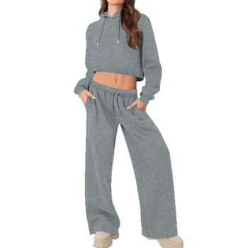 Ženski dvodijelni sportski set s kapuljačom i dugim hlačama, pamuk-poliester smjesa, 2025 zima, japansko-korejski casual stil, patchwork detalji