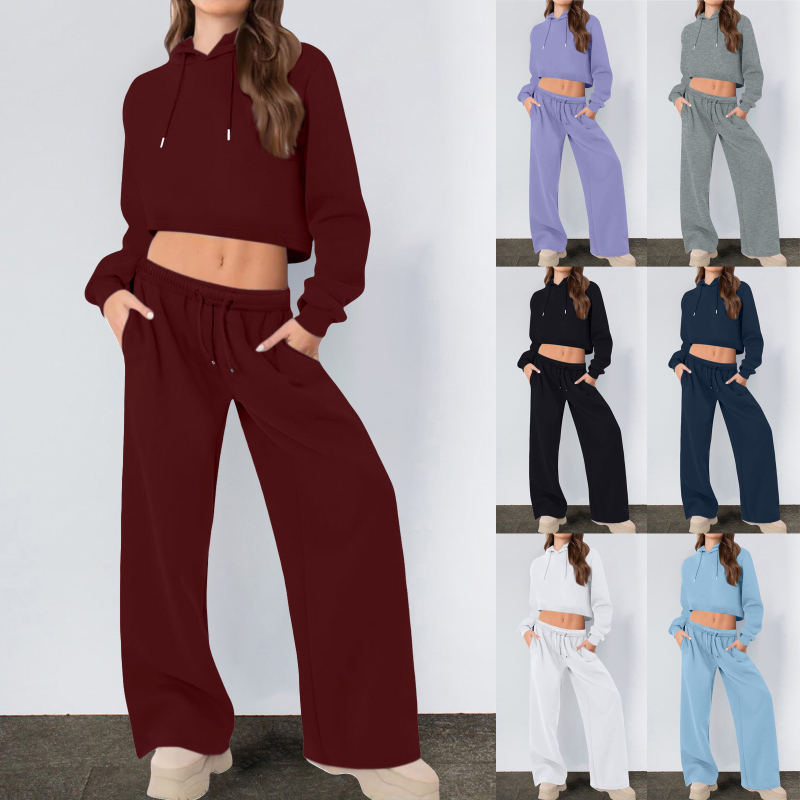Ženski dvodijelni sportski set s kapuljačom i dugim hlačama, pamuk-poliester smjesa, 2025 zima, japansko-korejski casual stil, patchwork detalji