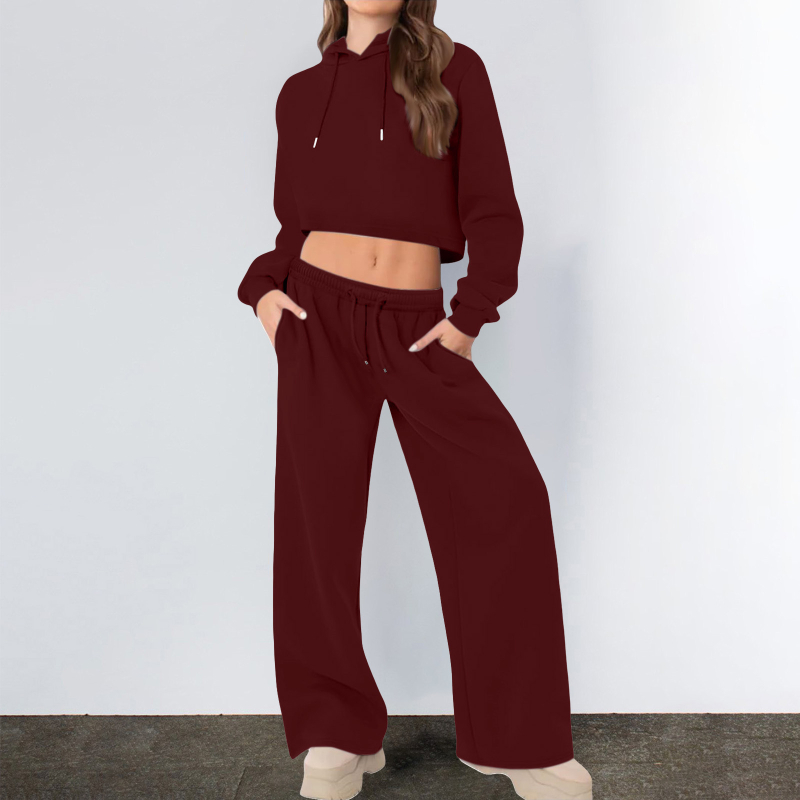 Ženski dvodijelni sportski set s kapuljačom i dugim hlačama, pamuk-poliester smjesa, 2025 zima, japansko-korejski casual stil, patchwork detalji