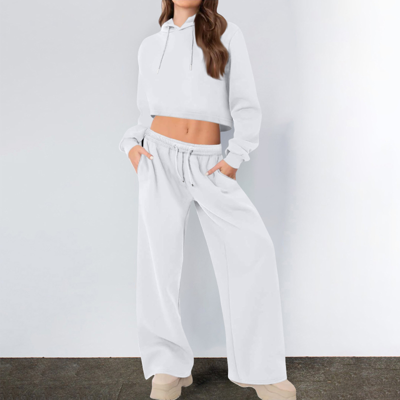 Ženski dvodijelni sportski set s kapuljačom i dugim hlačama, pamuk-poliester smjesa, 2025 zima, japansko-korejski casual stil, patchwork detalji