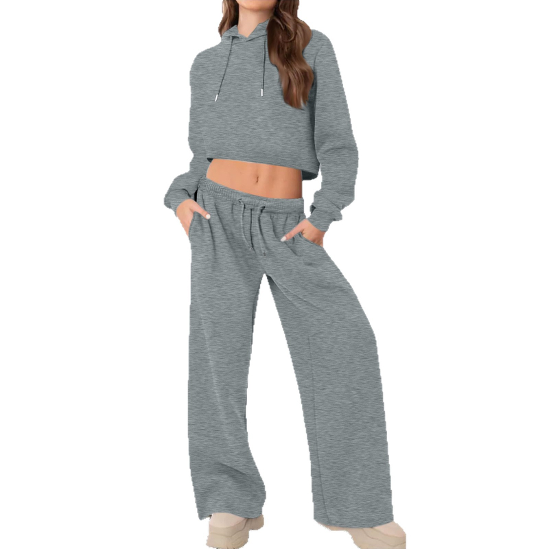 Ženski dvodijelni sportski set s kapuljačom i dugim hlačama, pamuk-poliester smjesa, 2025 zima, japansko-korejski casual stil, patchwork detalji