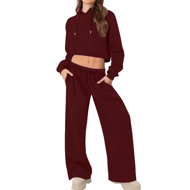 Ženski dvodijelni sportski set s kapuljačom i dugim hlačama, pamuk-poliester smjesa, 2025 zima, japansko-korejski casual stil, patchwork detalji