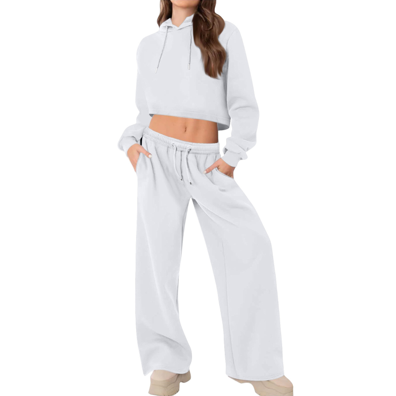 Ženski dvodijelni sportski set s kapuljačom i dugim hlačama, pamuk-poliester smjesa, 2025 zima, japansko-korejski casual stil, patchwork detalji
