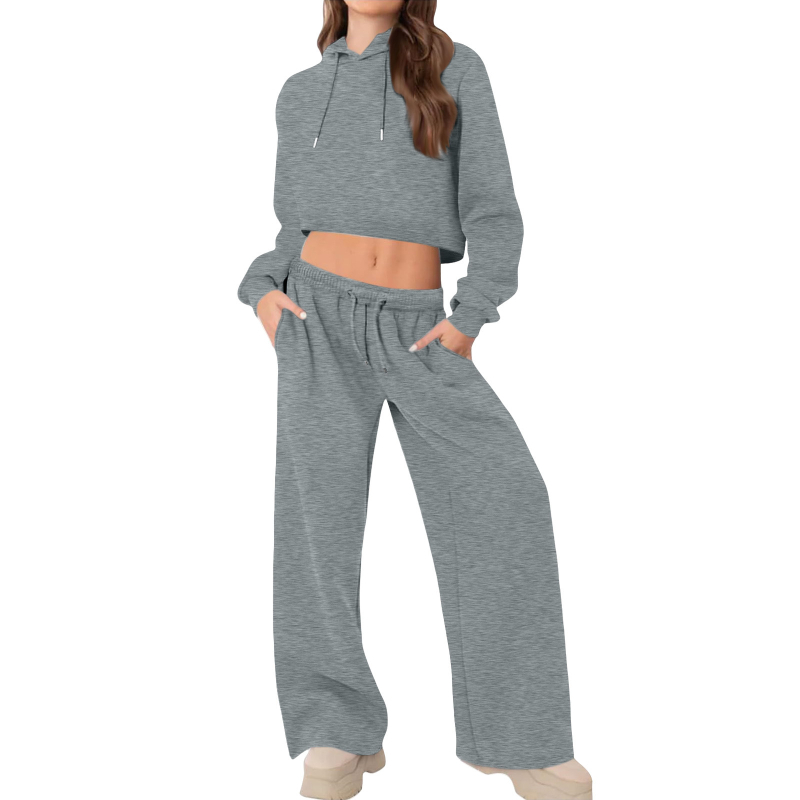 Ženski dvodijelni sportski set s kapuljačom i dugim hlačama, pamuk-poliester smjesa, 2025 zima, japansko-korejski casual stil, patchwork detalji