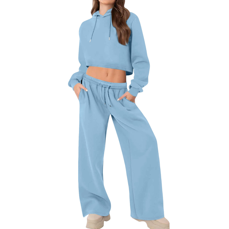Ženski dvodijelni sportski set s kapuljačom i dugim hlačama, pamuk-poliester smjesa, 2025 zima, japansko-korejski casual stil, patchwork detalji