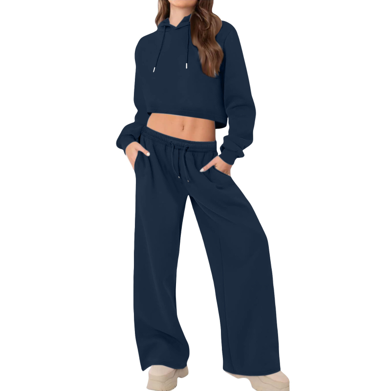 Ženski dvodijelni sportski set s kapuljačom i dugim hlačama, pamuk-poliester smjesa, 2025 zima, japansko-korejski casual stil, patchwork detalji