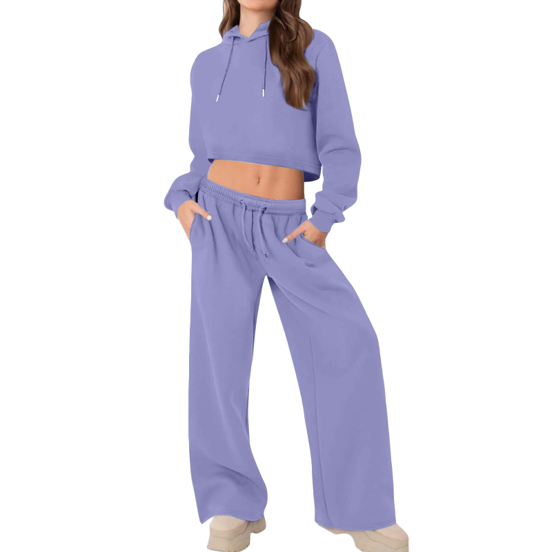 Ženski dvodijelni sportski set s kapuljačom i dugim hlačama, pamuk-poliester smjesa, 2025 zima, japansko-korejski casual stil, patchwork detalji