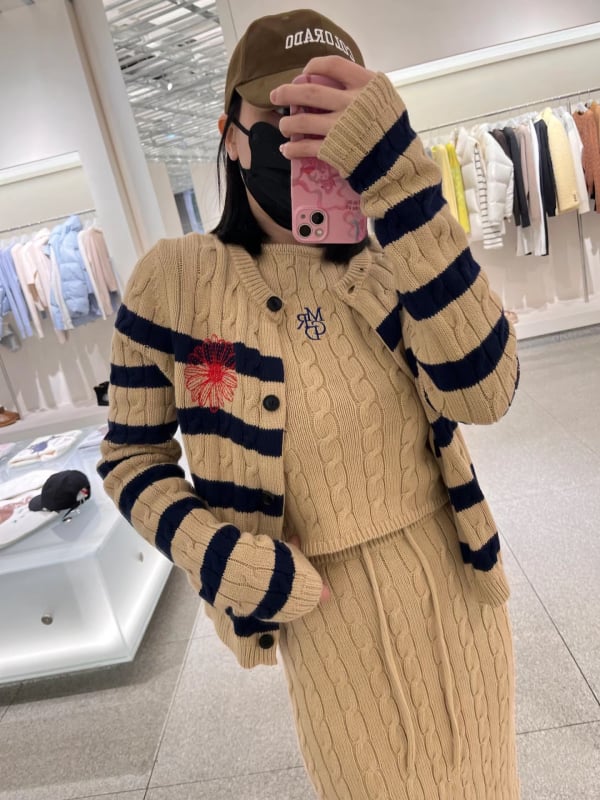 Дамски памучен плетен кардиган с бродерия - V-образно деколте, дълги ръкави, тънък силует, флорална шарка, 80–90% памук