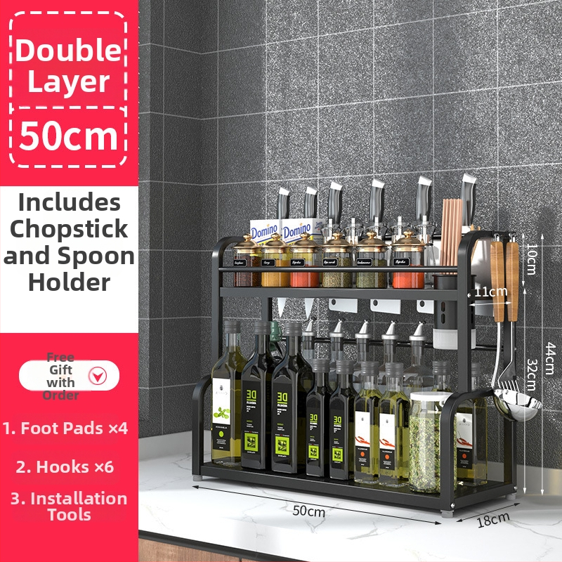 Nerezový viacúrovňový stojan na koreniny, stolný, bez vrtania, moderný minimalistický štýl